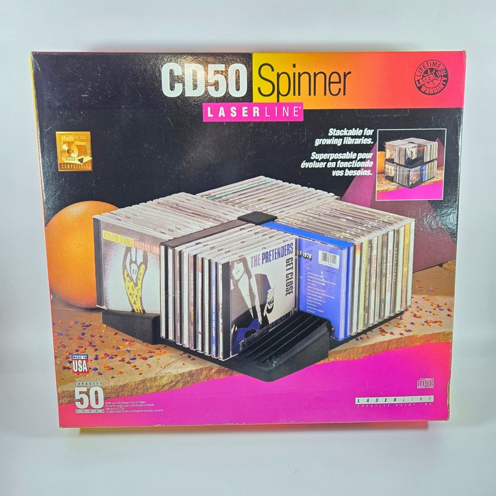 Laserline CD50 Spinner Rotating CD Storage Rack 50 Capacity USA Vintage Y2K